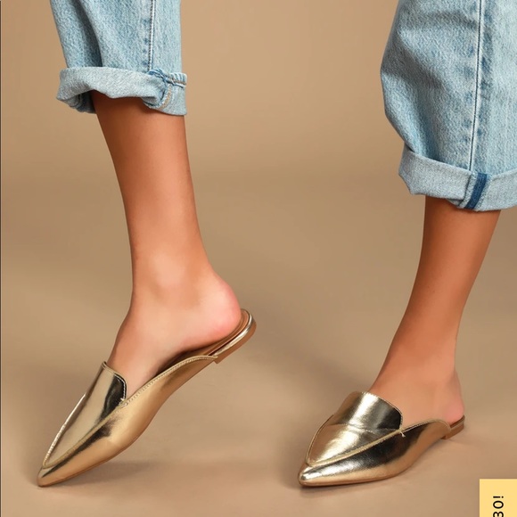NWT Lulus Joelle Gold Loafer Slides Flats - Picture 2 of 4